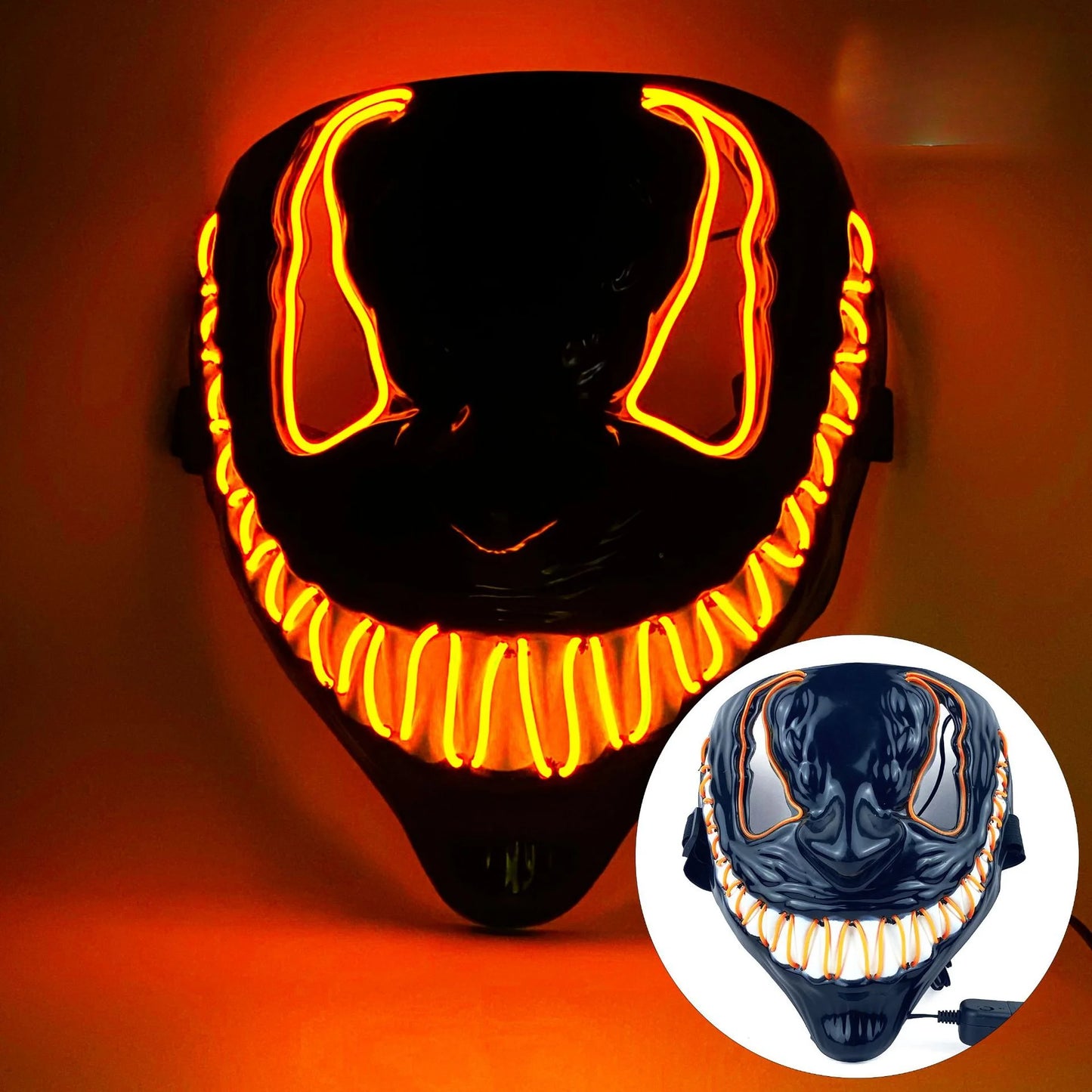 Glowing Party Mask Halloween Decoration Luminous Light up Led Mask Unisex Masquerade Horror Carnival Cosplay Dress up Props