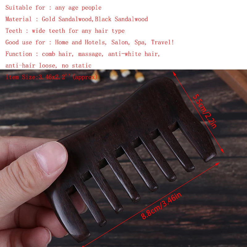 "Revitalize Your Hair with Our Natural Ebony Anti-Static Massage Comb - Portable, Wide-Toothed, and Made from Solid Wood!"