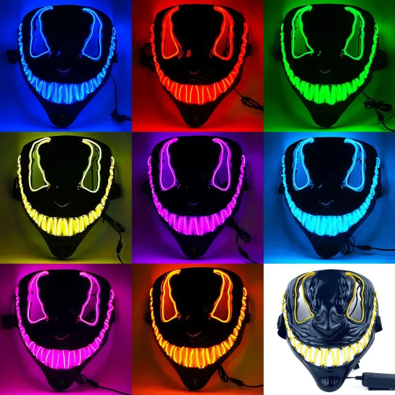 Glowing Party Mask Halloween Decoration Luminous Light up Led Mask Unisex Masquerade Horror Carnival Cosplay Dress up Props