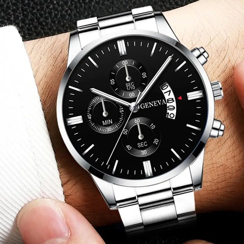 Fashion Mens Watches Luxury Silver Stainless Steel Quartz Wrist Watch Man Business Watch for Men Calendar Clock Reloj Hombre