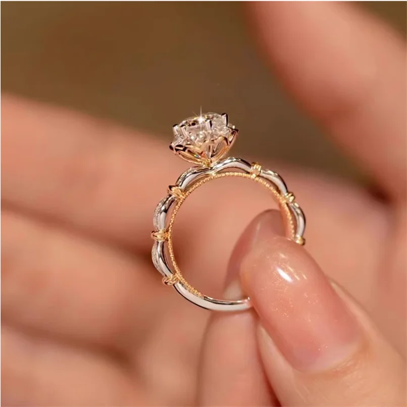 CC Proposal Rings for Women Lover Rose Gold Plated 1 Carat Engagement Wedding Accessories Fashion Jewelry CC1348